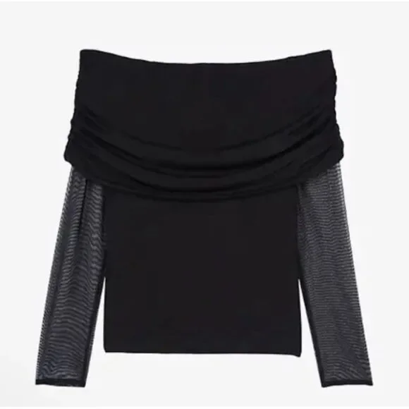NWT The Kooples Black Over the Shoulder Jersey Top